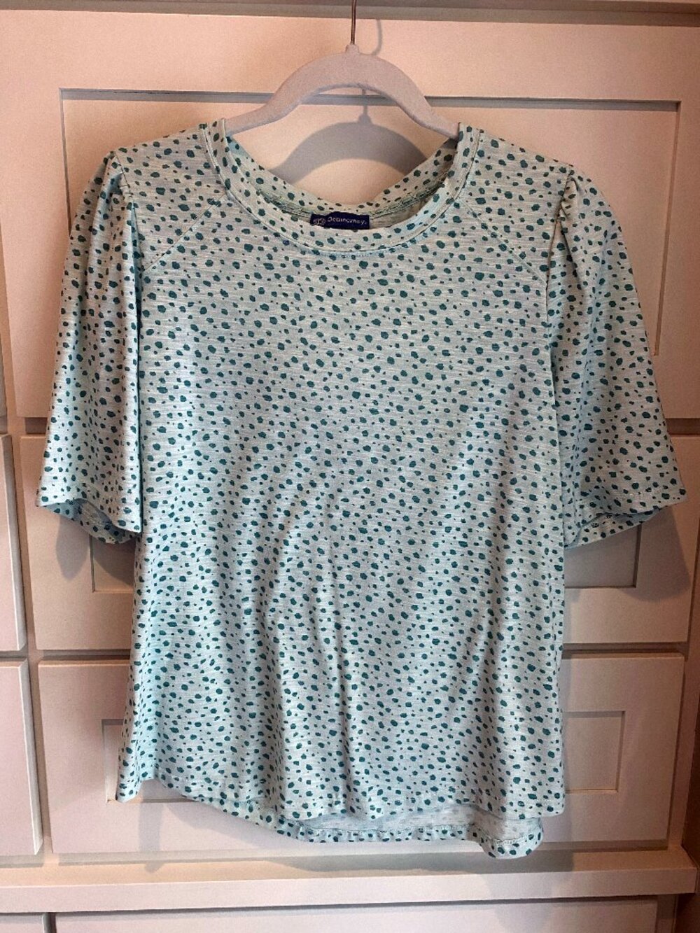 Democracy Dot Print Puff Sleeve Tee Green Size L